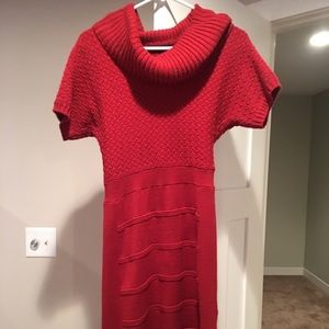 Red form fitting sweater dress